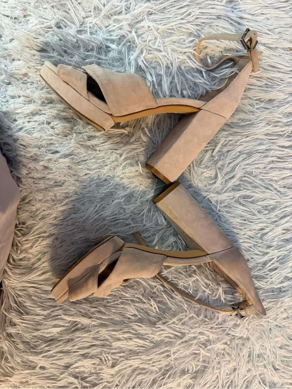 Vince Camuto Beige Suede Knot Front Ankle-Strap Heels Size 5.6 Platform